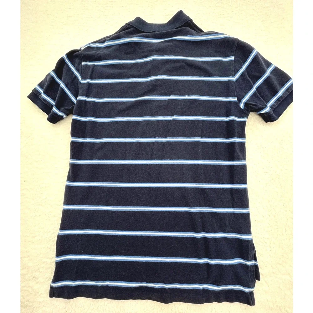 Polo Ralph Lauren Mens Navy Blue Striped Short Sleeve Pique Polo Shirt Medium